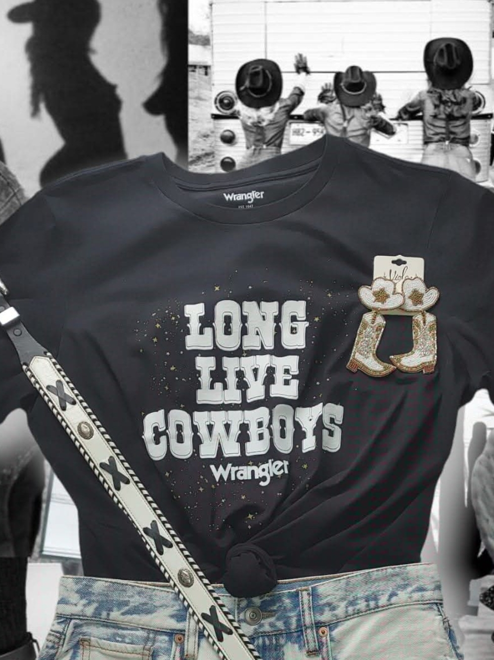 Wrangler Black Short-Sleeve Tee with 'Long Live Cowboys' Graphic